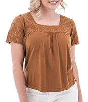 Aventura Shelle Organic Cotton Embroidered Woven Eyelet Square Neck Swing Top