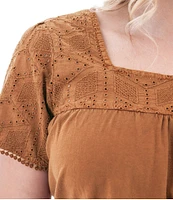 Aventura Shelle Organic Cotton Embroidered Woven Eyelet Square Neck Swing Top