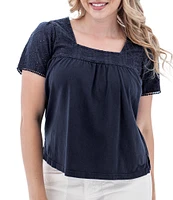 Aventura Shelle Organic Cotton Embroidered Woven Eyelet Square Neck Swing Top