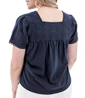 Aventura Shelle Organic Cotton Embroidered Woven Eyelet Square Neck Swing Top