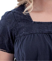 Aventura Shelle Organic Cotton Embroidered Woven Eyelet Square Neck Swing Top