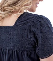Aventura Shelle Organic Cotton Embroidered Woven Eyelet Square Neck Swing Top