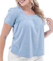 Aventura Shelle Organic Cotton Embroidered Woven Eyelet Square Neck Swing Top