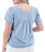Aventura Shelle Organic Cotton Embroidered Woven Eyelet Square Neck Swing Top