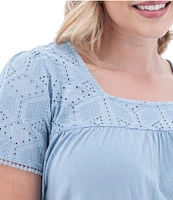 Aventura Shelle Organic Cotton Embroidered Woven Eyelet Square Neck Swing Top
