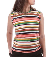 Aventura Summerville Stripe Organic Cotton Knit Crew Neck Rolled Sleeves Tank Top