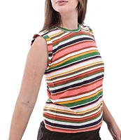 Aventura Summerville Stripe Organic Cotton Knit Crew Neck Rolled Sleeves Tank Top