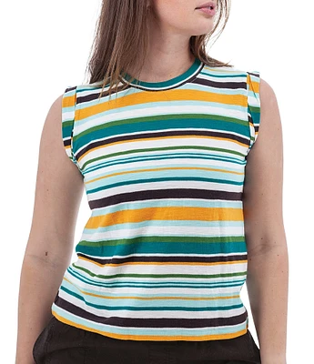 Aventura Summerville Stripe Organic Cotton Knit Crew Neck Rolled Sleeves Tank Top