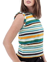 Aventura Summerville Stripe Organic Cotton Knit Crew Neck Rolled Sleeves Tank Top