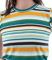 Aventura Summerville Stripe Organic Cotton Knit Crew Neck Rolled Sleeves Tank Top