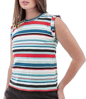 Aventura Summerville Stripe Organic Cotton Knit Crew Neck Rolled Sleeves Tank Top