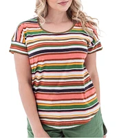 Aventura Summerville Stripe Print Scoop Neck Drop Shoulder Sleeve Top