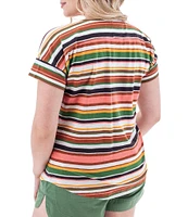 Aventura Summerville Stripe Print Scoop Neck Drop Shoulder Sleeve Top