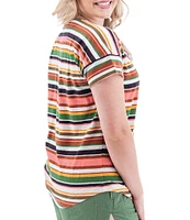 Aventura Summerville Stripe Print Scoop Neck Drop Shoulder Sleeve Top