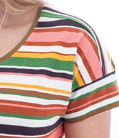 Aventura Summerville Stripe Print Scoop Neck Drop Shoulder Sleeve Top