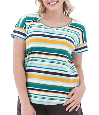 Aventura Summerville Stripe Print Scoop Neck Drop Shoulder Sleeve Top