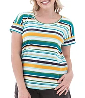 Aventura Summerville Stripe Print Scoop Neck Drop Shoulder Sleeve Top