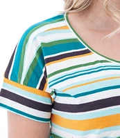 Aventura Summerville Stripe Print Scoop Neck Drop Shoulder Sleeve Top
