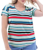 Aventura Summerville Stripe Print Scoop Neck Drop Shoulder Sleeve Top