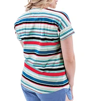 Aventura Summerville Stripe Print Scoop Neck Drop Shoulder Sleeve Top