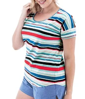 Aventura Summerville Stripe Print Scoop Neck Drop Shoulder Sleeve Top