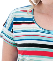 Aventura Summerville Stripe Print Scoop Neck Drop Shoulder Sleeve Top