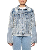 Azalea Wang Alara Collared Cropped Denim Jacket