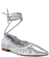 Azalea Wang Benicio Metallic Crystal Ankle Wrap Ballet Flats