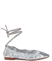 Azalea Wang Benicio Metallic Crystal Ankle Wrap Ballet Flats