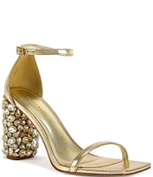 Azalea Wang Bernelle Metallic Crystal Embellished Block Heel Dress Sandals