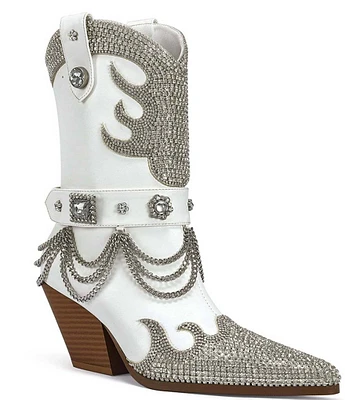 Azalea Wang Bramwell Crystal Rhinestone Draped Chain Western Mid Boots