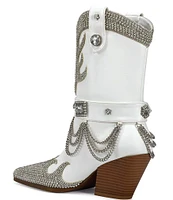 Azalea Wang Bramwell Crystal Rhinestone Draped Chain Western Mid Boots