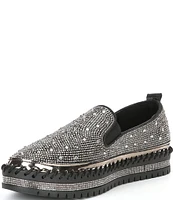 Azalea Wang Brittany Rhinestone Platform Slip-On Sneakers