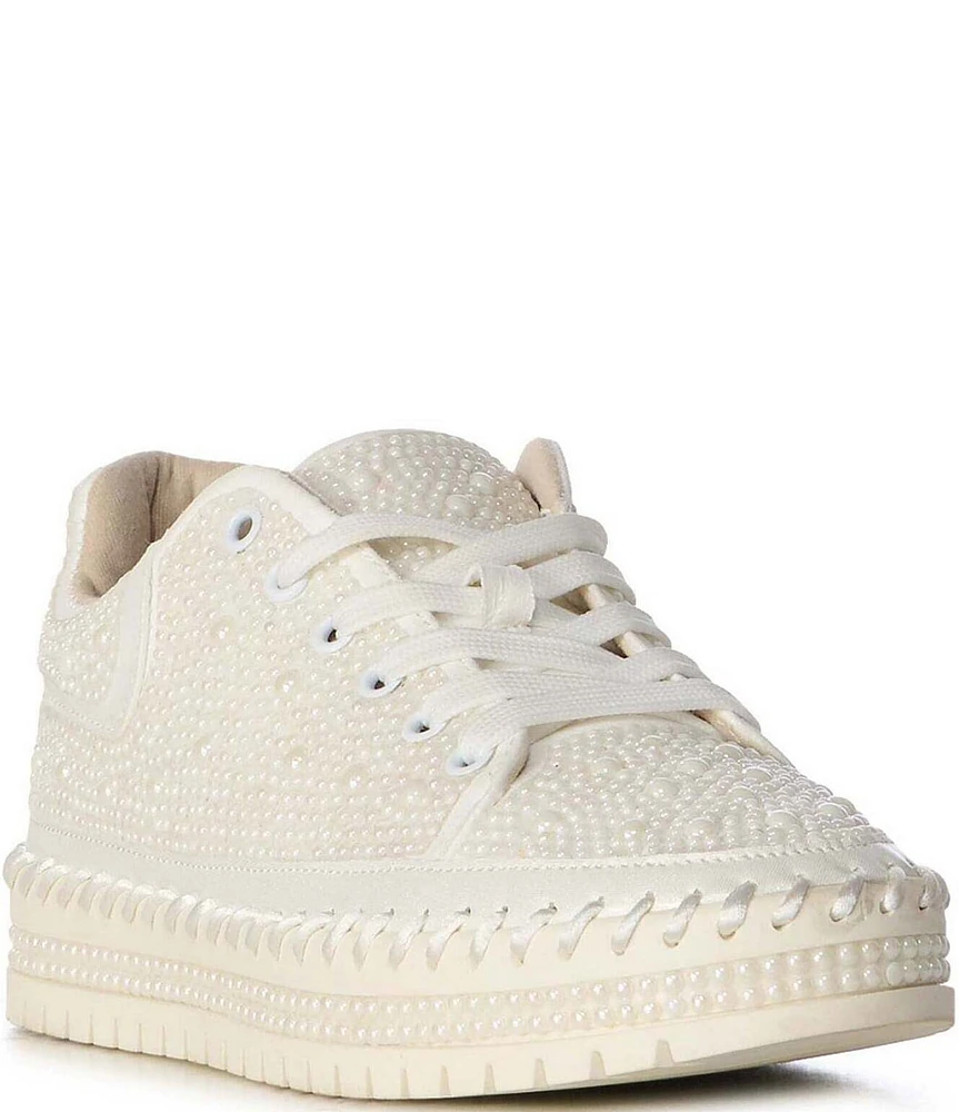 Azalea Wang Cardin Pearl Embellished Platform Sneakers