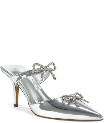 Azalea Wang Charlette Mirror Metallic Crystal Bow Dress Mules