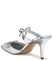 Azalea Wang Charlette Mirror Metallic Crystal Bow Dress Mules