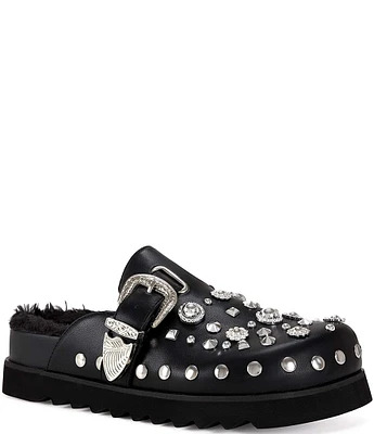 Azalea Wang Chatter Studded Faux Fur Lined Clogs