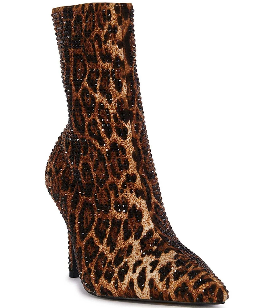 Azalea Wang Chaundra Rhinestone Leopard Print Dress Booties