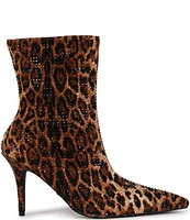 Azalea Wang Chaundra Rhinestone Leopard Print Dress Booties