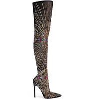 Azalea Wang Chevelle Stretch Mesh Rhinestone Thigh High Dress Boots