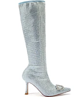 Azalea Wang Confection Crystallized Denim Bow Tall Boots