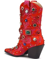 Azalea Wang Diligent Floral Brocade Rhinestone Western Mid Boots