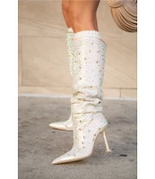 Azalea Wang Doughty Crystal Rhinestone Studded Boots