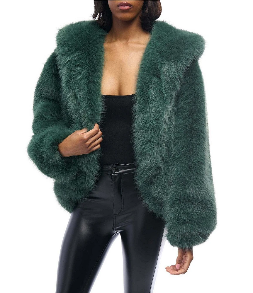 Azalea Wang Emerald Statement Faux Fur Collared Filled Jacket