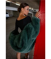 Azalea Wang Emerald Statement Faux Fur Collared Filled Jacket