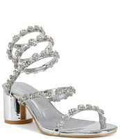 Azalea Wang Emiliano Rhinestone Ankle Wrap Strappy Dress Sandals