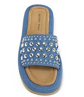 Azalea Wang Espinosa Denim Studded Platform Slide Sandals