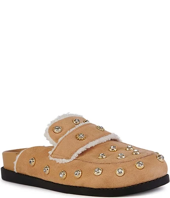 Azalea Wang Esteller Rhinestone Shearling Trim Clogs