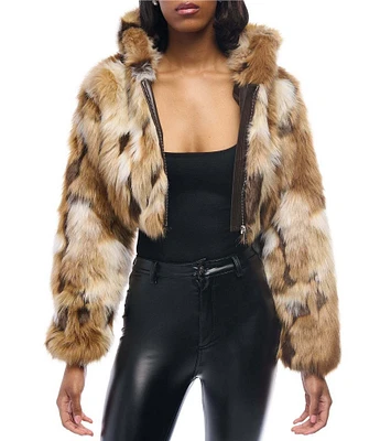 Azalea Wang Fennec-Faux Fur Animal Collared Cropped Jacket