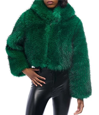 Azalea Wang Gemini Statement Faux Fur Collared Cropped Jacket